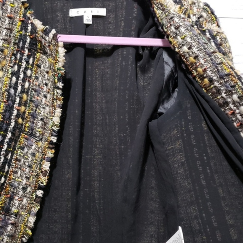 *SOLD* CAbi Paris Boucle Tweed Fringed Lined Jacket S - Picture 6 of 8